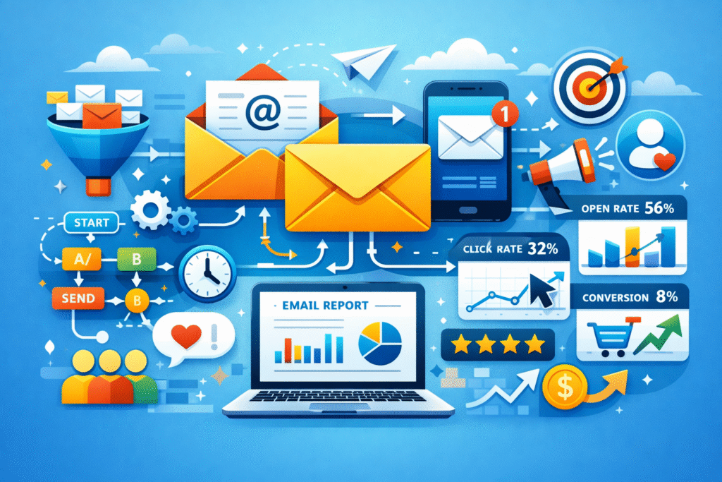 Email marketing campaign showing automation and subscriber engagement