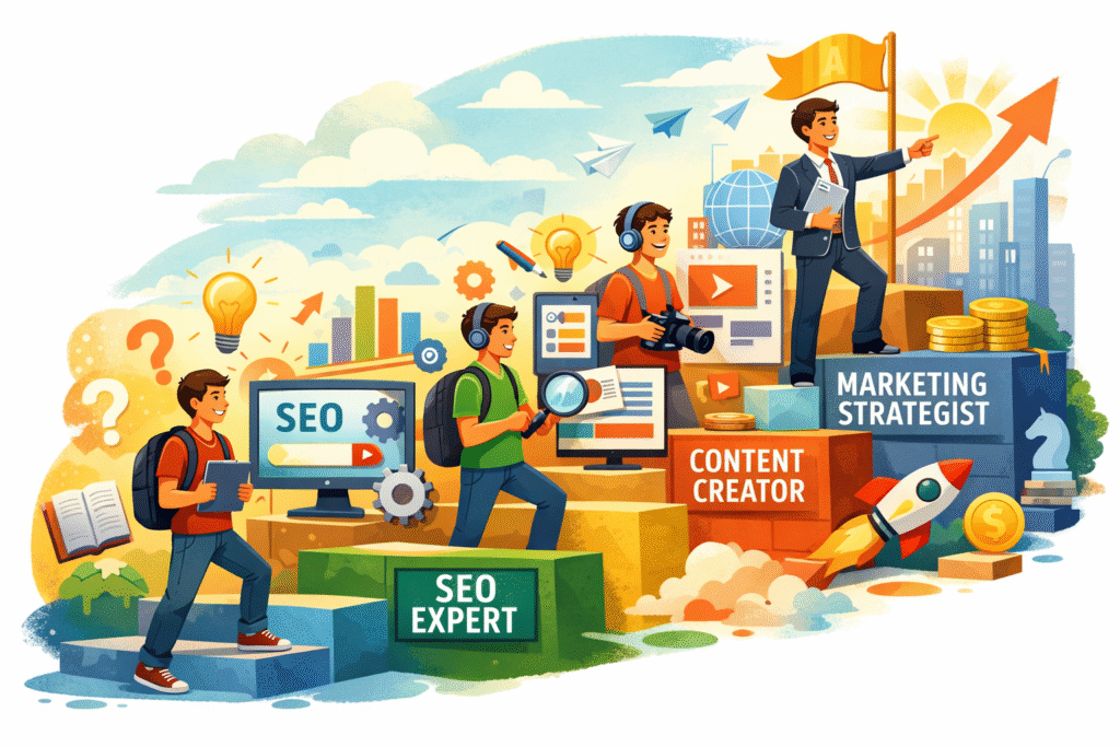 Digital marketing career path showing skills and professional growth