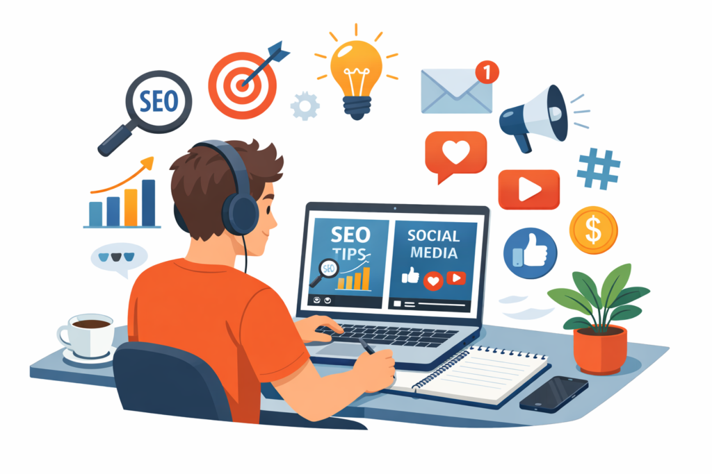 Learn digital marketing skills for free using laptop and online tutorials