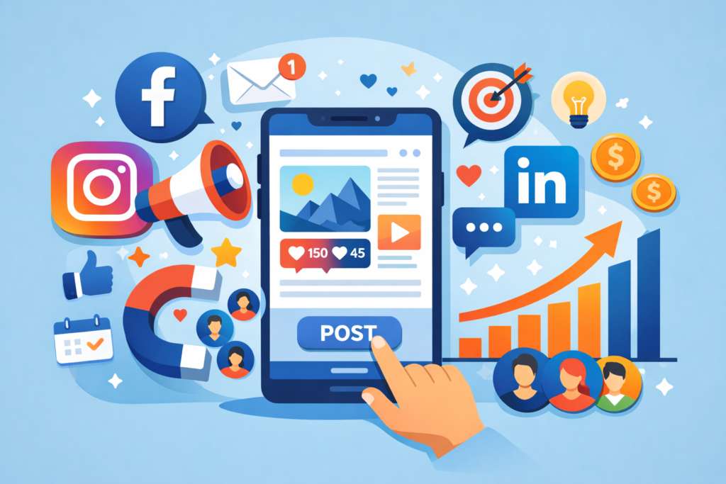 Grow digital marketing using social media platforms and audience engagement
