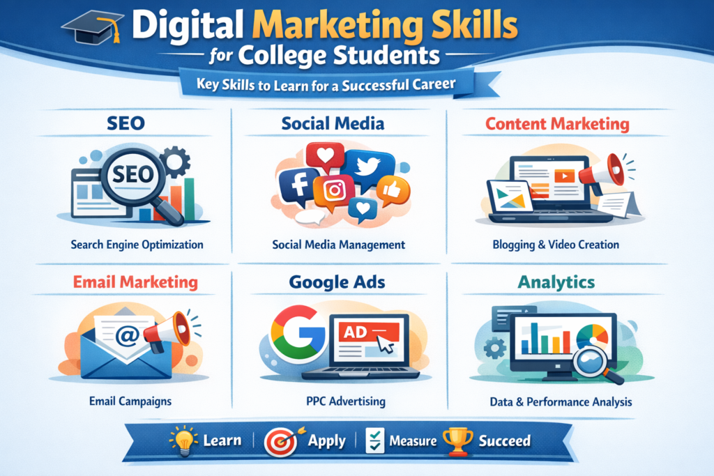 Digital marketing skills infographic for college students