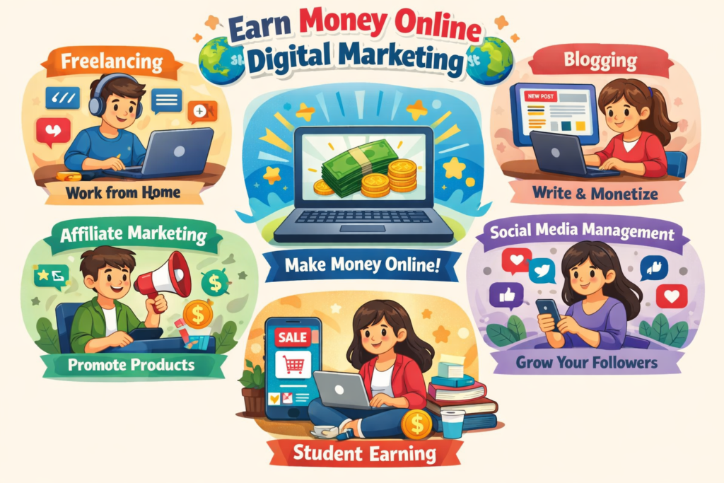 Earn money online with digital marketing infographic