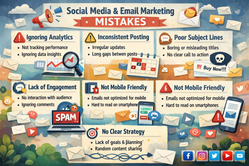 Social media and email marketing digital marketing mistakes infographic