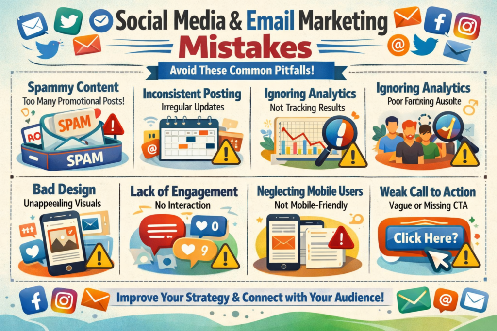 Social media and email marketing digital marketing mistakes infographic