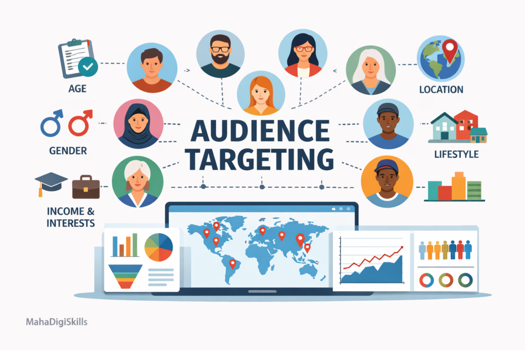 Google Ads audience targeting with demographics and location icons
