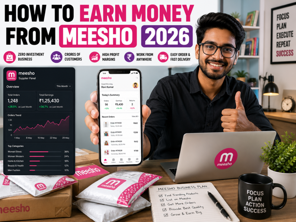 Indian entrepreneur earning money online through the Meesho reselling business.