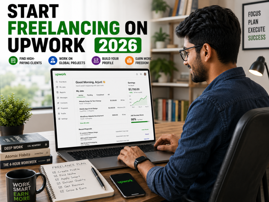 Indian freelancer working and earning money through Upwork in 2026.