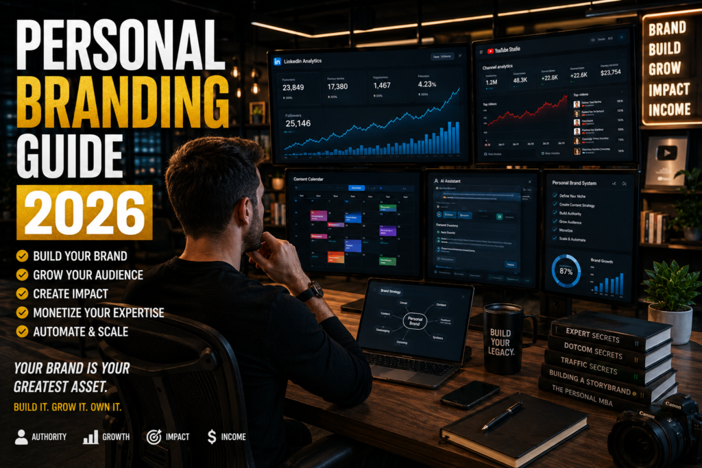 Professional content creator building a personal brand using LinkedIn, YouTube, Instagram, AI tools, and digital marketing systems in 2026.